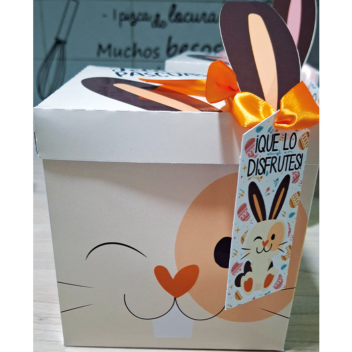Cajita anaranjada de conejo de pascua libre de gluten y lactosa