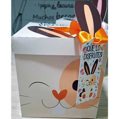 Cajita anaranjada de conejo de pascua libre de gluten y lactosa